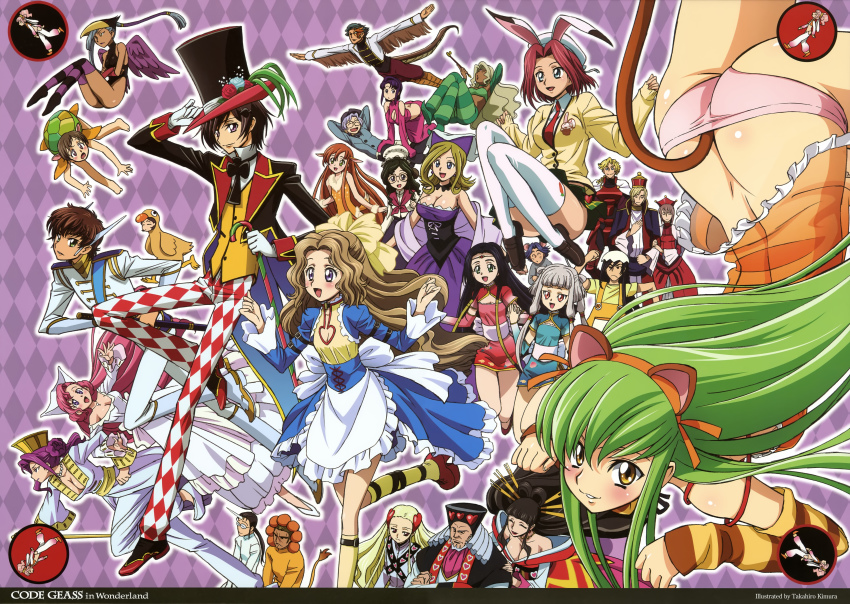 6+boys 6+girls absurdres alice_(alice_in_wonderland) alice_(alice_in_wonderland)_(cosplay) alice&#039;s_adventures_in_wonderland anal_beads anal_tail animal_ears anya_alstreim ass bare_shoulders blush breasts butt_crack butt_plug c.c. cat_ears cecile_croomy charles_zi_britannia cheshire_cat_(alice_in_wonderland) cheshire_cat_(cosplay) cleavage code_geass code_geass:_nunnally_in_wonderland cornelia_li_britannia cosplay dark_skin dormouse_(cosplay) dormouse_(wonderland) dress euphemia_li_britannia everyone fake_tail gilbert_g.p._guilford gino_weinberg highres jeremiah_gottwald kannon_maldini kimura_takahiro kouzuki_kallen kururugi_suzaku large_breasts legs lelouch_vi_britannia li_xingke lloyd_asplund long_hair looking_at_viewer mad_hatter_(alice_in_wonderland) mad_hatter_(alice_in_wonderland)_(cosplay) march_hare_(cosplay) march_hare_(wonderland) marianne_vi_britannia medium_breasts milly_ashford multiple_boys multiple_girls nina_einstein no_panties nunnally_vi_britannia official_art panties queen_of_hearts_(alice_in_wonderland) queen_of_hearts_(cosplay) rabbit_ears rakshata_chawla rivalz_cardemonde rolo_lamperouge schneizel_el_britannia school_uniform sex_toy shinozaki_sayoko shirley_fenette short_hair small_breasts sumeragi_kaguya tail thighhighs tianzi underwear v.v. villetta_nu white_rabbit_(alice_in_wonderland) white_rabbit_(cosplay) wings