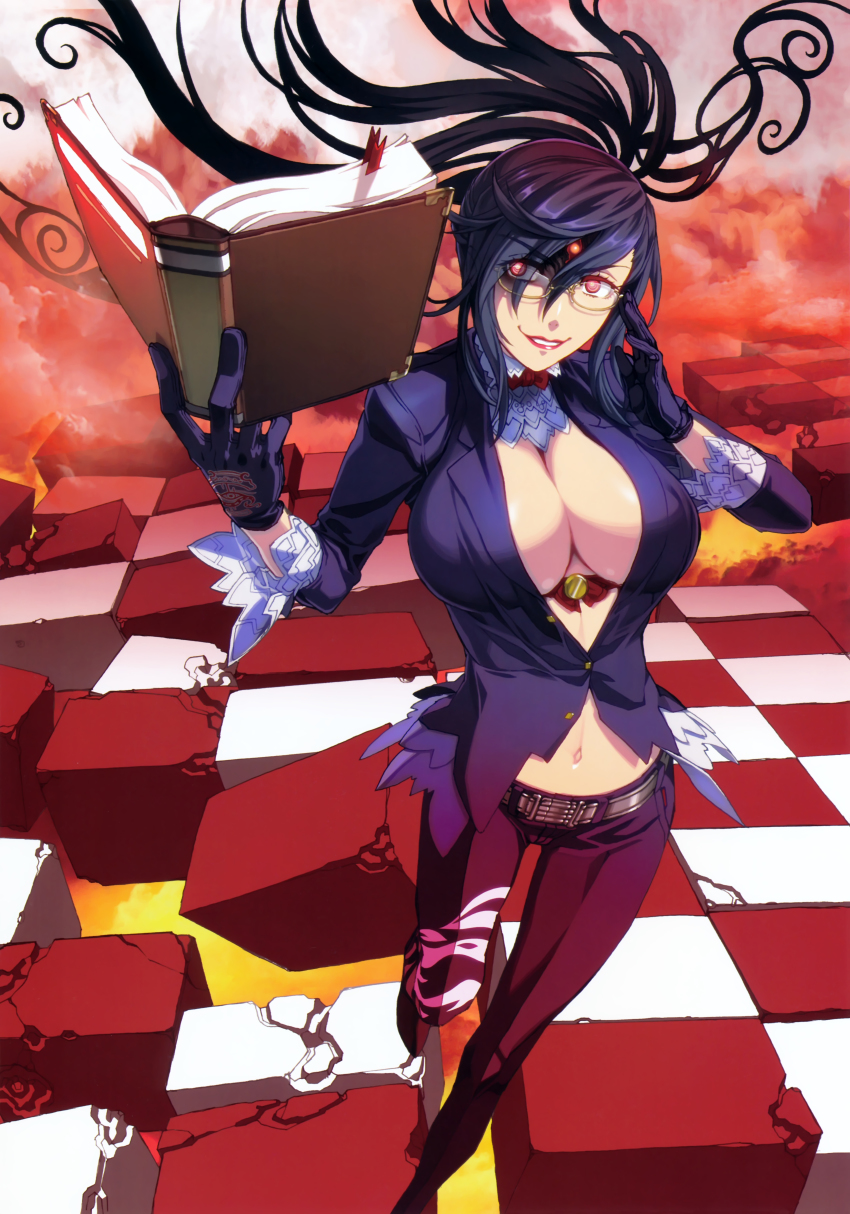 00s 1girl absurdres breasts cleavage demonbane highres large_breasts nitroplus no_bra nya_(demonbane) open_clothes open_shirt shirt