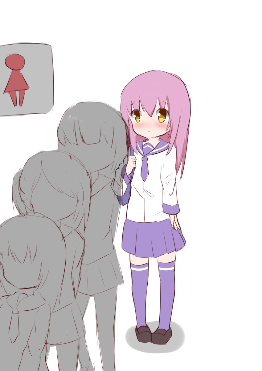 4girls absurdres bag black_footwear blue_legwear blue_neckwear blue_sailor_collar blue_skirt blush closed_mouth faceless faceless_female female_focus flat_chest full_body hand_up have_to_pee highres long_hair long_sleeves miniskirt multiple_girls necktie nose_blush original pigeon-toed pink_hair pleated_skirt queue sailor_collar school_uniform serafuku shirt shoes simple_background skirt solo_focus somtt standing thighhighs white_background white_shirt x-ray yellow_eyes zettai_ryouiki
