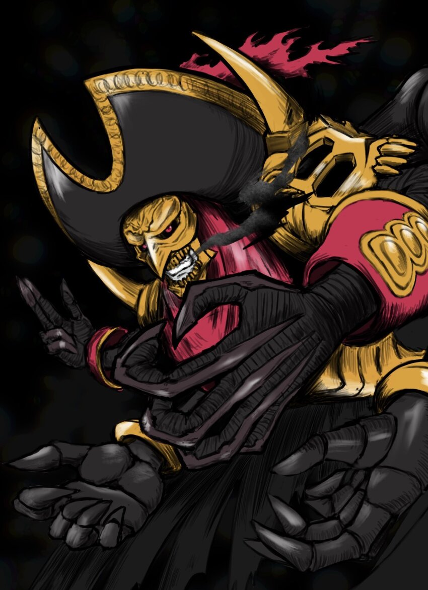 1boy digimon digimon_(creature) hat highres male_focus skull smile solo voltobautamon