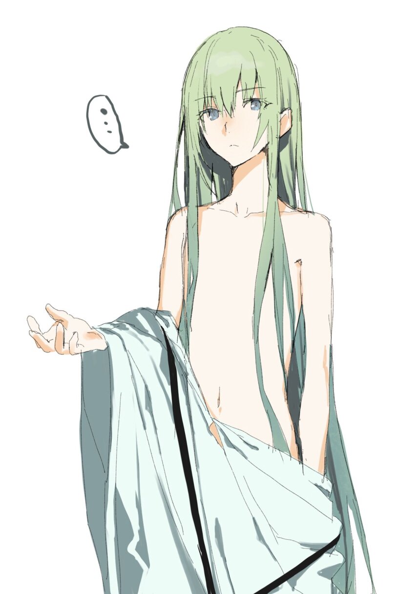 ... 1other akinashi_yuu androgynous blue_eyes commentary_request cowboy_shot enkidu_(fate) fate/grand_order fate_(series) green_eyes highres long_hair naked_robe other_focus robe sketch solo spoken_ellipsis very_long_hair