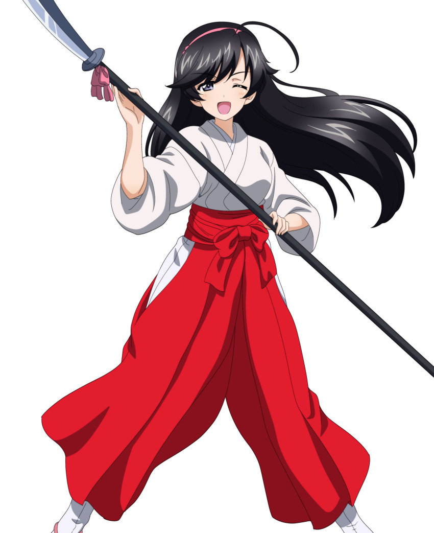 1girl absurdres commentary commission commissioner_upload cosplay english_commentary girls_und_panzer highres isuzu_hana key_(gaigaigai123) mochizuki_ayako mochizuki_ayako(cosplay) naginata nige_jouzu_no_wakagimi polearm second-party_source weapon