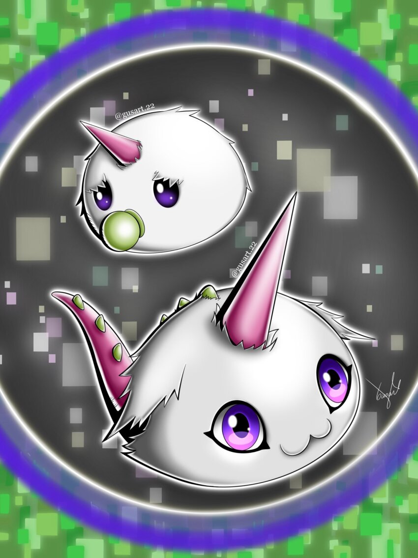 digimon digimon_(creature) happy highres horns psychemon purple_eyes smile solo tail