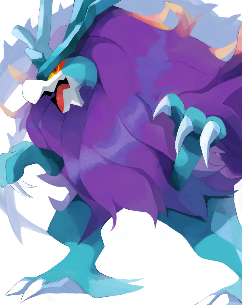 absurdres claws colored_sclera commentary highres kou11021301 nintendo no_humans open_mouth orange_eyes pokemon pokemon_(creature) solo standing symbol-only_commentary tongue walking_wake white_background yellow_sclera