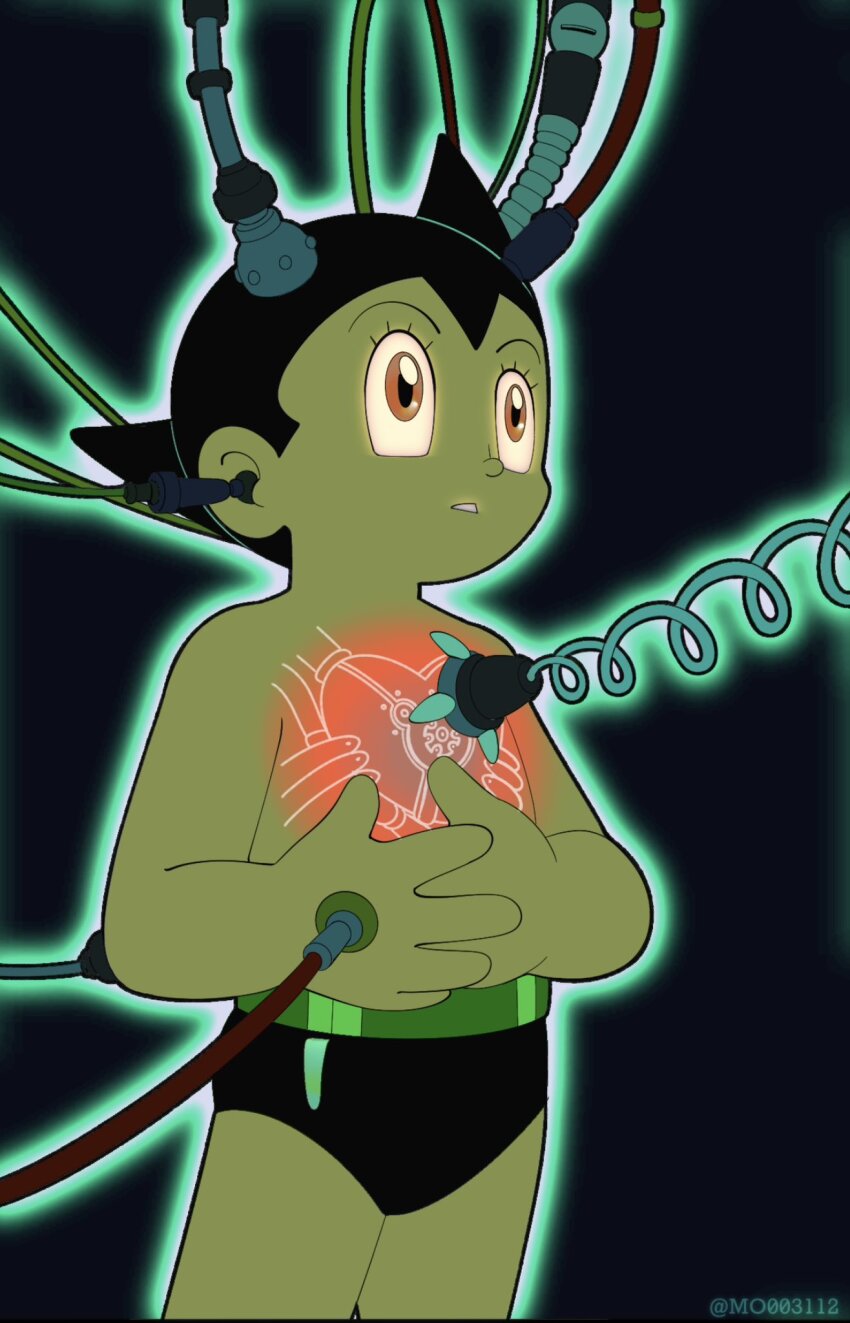 1boy android atom_(tetsuwan_atom) black_background black_hair heart highres mo003112 no_humans nose open_mouth robot solo spiked_hair tetsuwan_atom