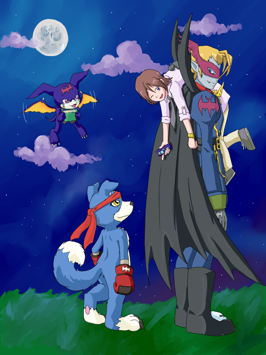 boxing_gloves cape digimon digimon_(creature) gaomon highres mark_of_evil mask petitmamon vamdemon vampire wings yellow_eyes