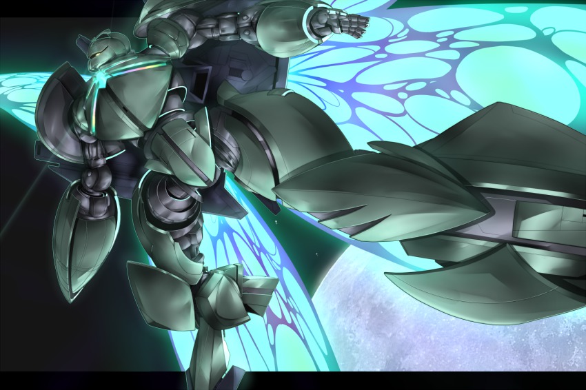 butterfly_wings energy energy_wings glowing gomi_kushige gundam insect_wings mecha moonlight_butterfly_(gundam) no_humans robot science_fiction spoilers turn_a_gundam turn_x wings