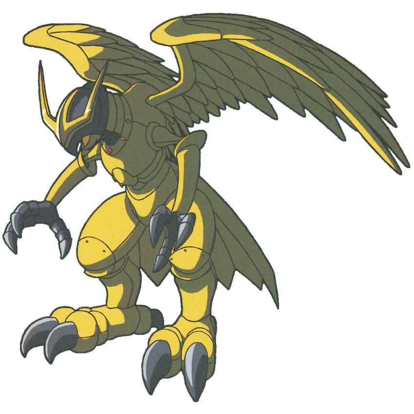 animal_focus armor beak claws crossmon digimon digimon_(creature) full_body highres mechanical_wings official_art open_mouth scan solo standing toei_animation wings
