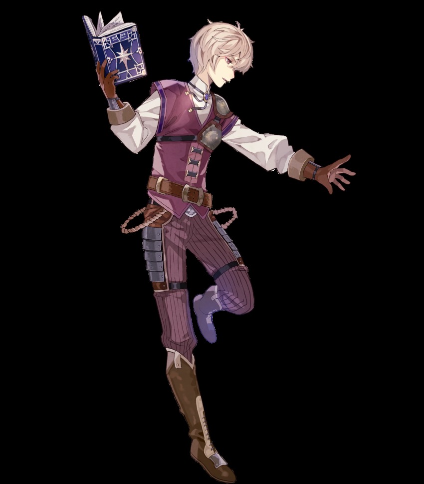 1boy belt book boots fire_emblem fire_emblem_echoes:_shadows_of_valentia fire_emblem_heroes full_body gloves highres kliff_(fire_emblem) male_focus nintendo official_art open_mouth pink_eyes solo transparent_background white_hair