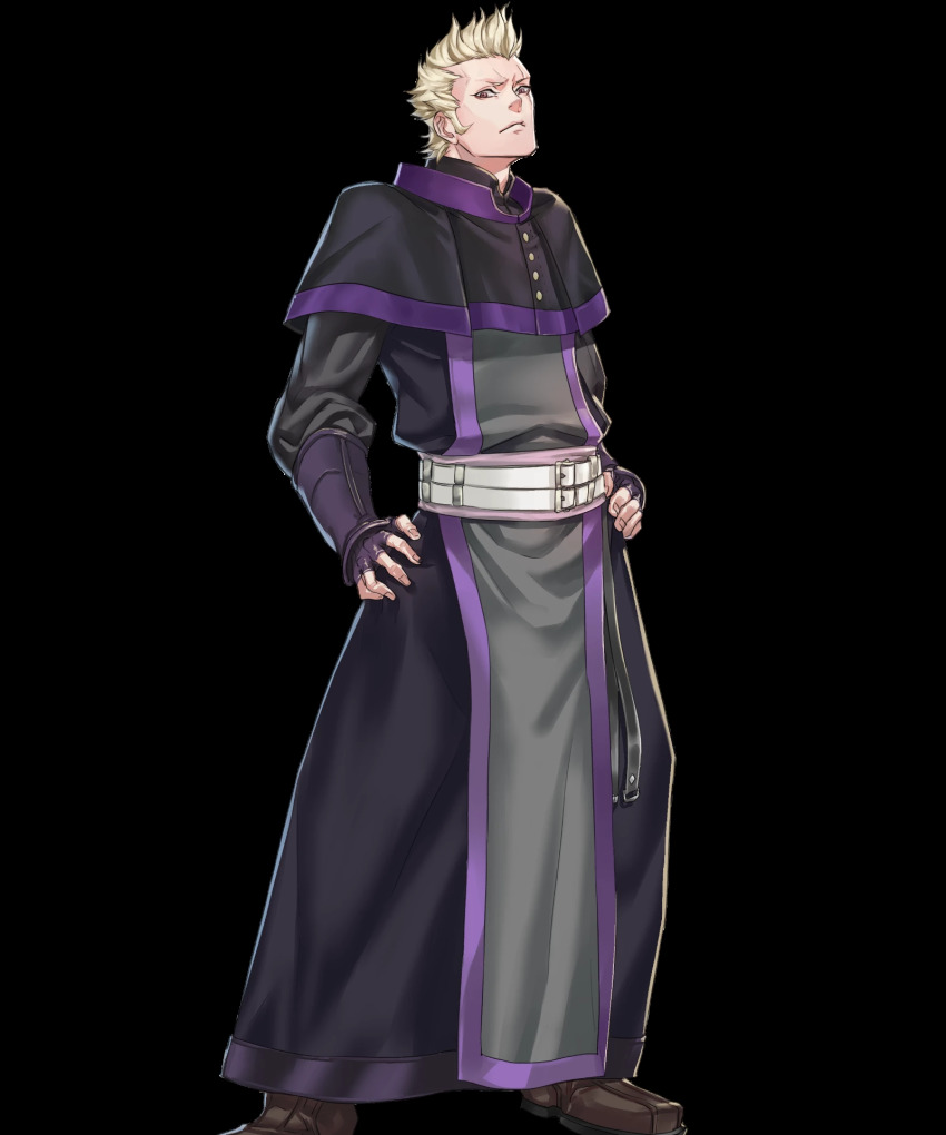 1boy belt blonde_hair boots brady_(fire_emblem) brown_eyes fingerless_gloves fire_emblem fire_emblem_awakening fire_emblem_heroes full_body gloves highres kuroba.k male_focus nintendo official_art scar solo transparent_background