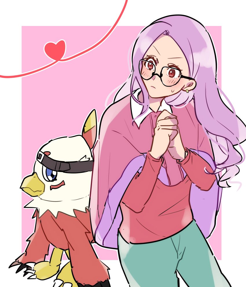 absurdres digimon digimon_adventure_02 digimon_adventure_02:_the_beginning glasses hawkmon heart highres inoue_miyako long_hair orange_eyes pink_hair