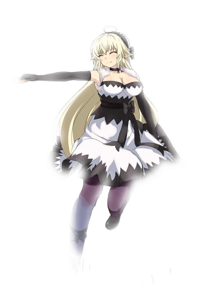 10s 1girl absurdres blonde_hair blush choker dress elbow_gloves closed_eyes fang fino_bloodstone gloves hairband holding_hands highres hu_sea long_hair pantyhose pointy_ears ribbon shoes smile yuusha_ni_narenakatta_ore_wa_shibushibu_shuushoku_wo_ketsui_shimashita.