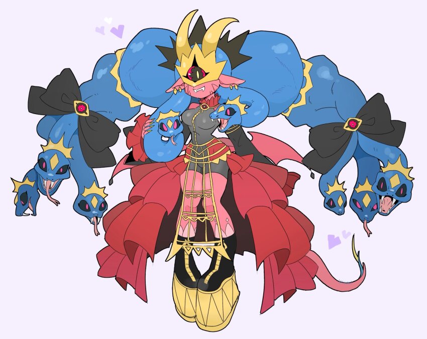 1girl black_bodysuit blue_hair bodysuit breasts digimon digimon_(creature) full_body highres long_hair medium_breasts medusamon mimi_02525 nail_polish red_skirt simple_background skirt snake_hair solo white_background