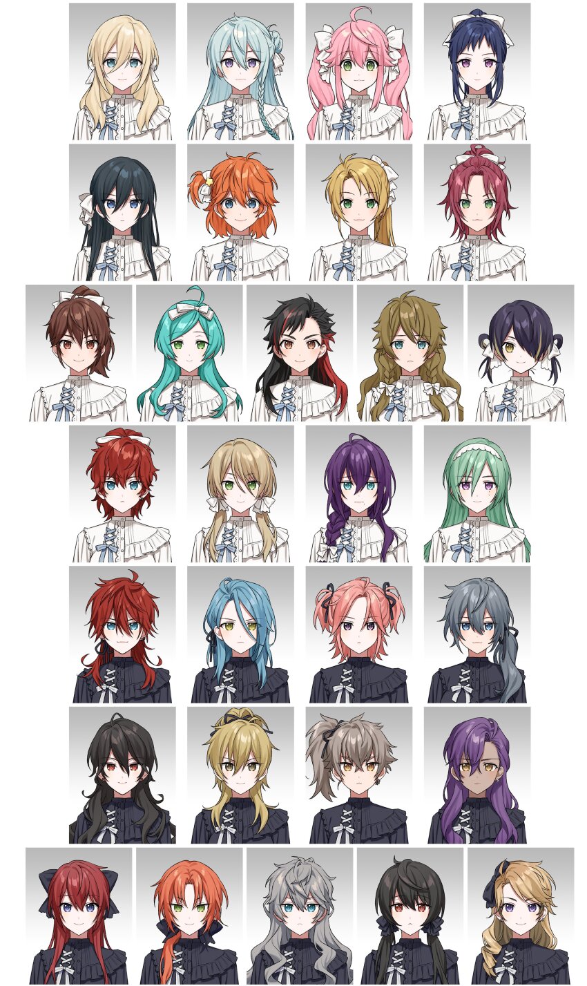 6+girls absurdres ahoge akehoshi_subaru alkaloid_(ensemble_stars!) amagi_hiiro amagi_rinne aqua_hair ayase_mayoi black_hair black_shirt blonde_hair blue_eyes blue_hair bow brown_eyes brown_hair crazy_b_(ensemble_stars!) dark-skinned_female dark_skin ensemble_stars! fine_(ensemble_stars!) fushimi_yuzuru genderswap genderswap_(mtf) green_hair grey_hair grey_ribbon hair_bow hair_bun hair_over_one_eye hairband hakaze_kaoru half_updo hibiki_wataru hidaka_hokuto high_side_ponytail highres himemiya_tori himeru_(ensemble_stars!) isara_mao kazehaya_tatsumi knights_(ensemble_stars!) long_hair low_ponytail low_side_ponytail medium_hair mole mole_under_eye mole_under_mouth morisawa_chiaki multicolored_hair multiple_girls nagumo_tetora narukami_arashi ogami_koga one_eye_covered orange_eyes orange_hair otogari_adonis oukawa_kohaku ponytail purple_eyes purple_hair red_eyes red_hair ryuuseitai_(ensemble_stars!) sakuma_rei_(ensemble_stars!) sakuma_ritsu sena_izumi_(ensemble_stars!) sengoku_shinobu shiina_niki shinkai_kanata shiratori_aira_(ensemble_stars!) shirt short_hair short_twintails side_ponytail suou_tsukasa takamine_midori tenshouin_eichi trickstar_(ensemble_stars!) tsukinaga_leo twintails undead_(ensemble_stars!) wavy_hair white_bow white_hairband white_shirt xpstydlsrkddlcl yellow_eyes yuuki_makoto_(ensemble_stars!)
