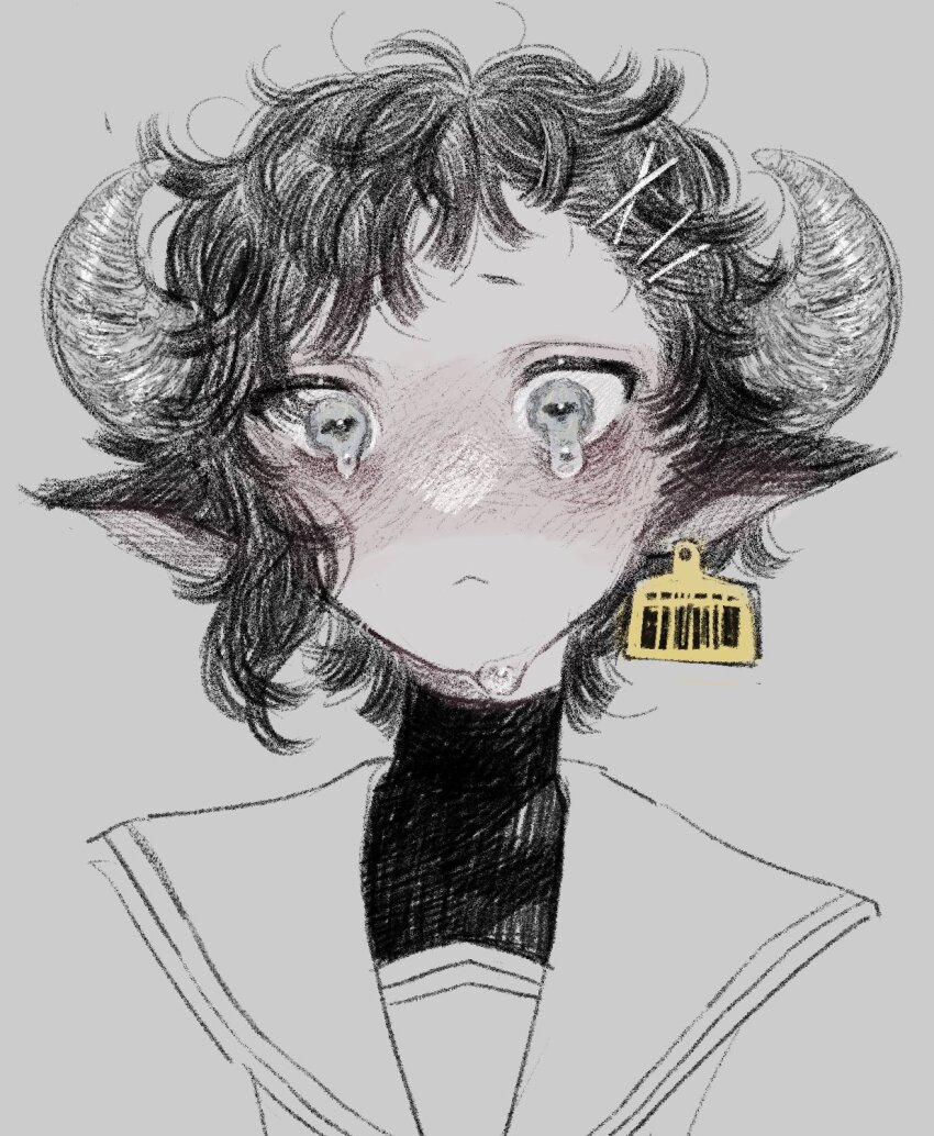 1girl cow_horns highres horns tagme tears ushitaberu