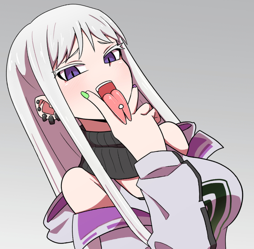 1girl cheona_(last_origin) forked_tongue last_origin long_tongue omoitsuka tagme tongue v