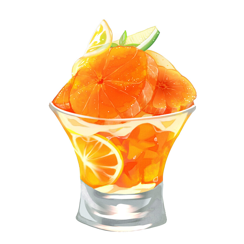 cup food food_focus fruit highres lemon lemon_slice lime_(fruit) lime_slice no_humans orange_(fruit) orange_slice original pleiades_pleiades simple_background still_life white_background