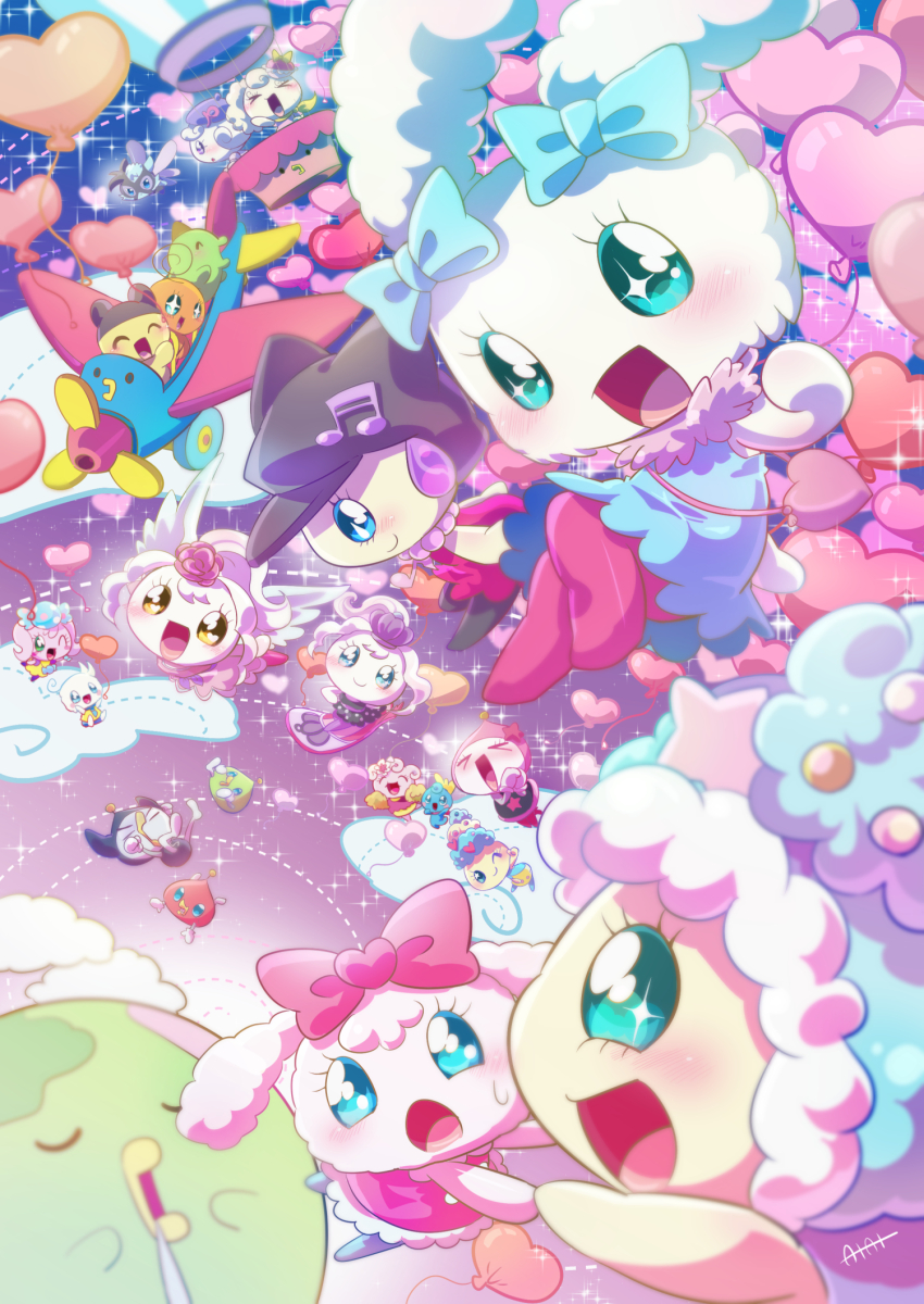 6+boys 6+girls aircraft airplane akaspetchi balloon blue_bow blue_dress bow candy_pakupaku chamametchi chibi chibi_only cloud clulutchi coffretchi commentary_request dress everyone falling go-go_tamagotchi! hair_bow hat heart_balloon highres himespetchi hiyoko_at hot_air_balloon kuchipatchi lovelitchi lovesolatchi mametchi melodytchi memetchi miraitchi moriritchi multiple_boys multiple_girls neenetchi open_mouth orenetchi pianitchi pink_dress pipospetchi planet signature sky smartotchi smile spacytchi sparkle sparkling_eyes tamagotchi tamagotchi!_(anime) tamagotchi!_miracle_friends tamagotchi!_yume_kira_dream tamagotchi:_the_movie tamagotchi_(creature) tamagotchi_sei x-kamen yume_kawaii yumemitchi