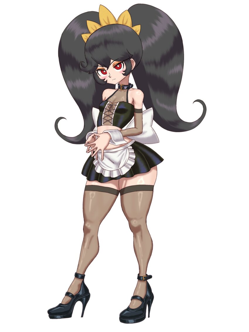 4m4y0r1 apron ashley_(warioware) black_hair high_heels highres maid nintendo twintails warioware