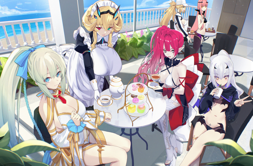 6+girls apron artoria_caster_(fate) artoria_caster_(swimsuit)_(fate) artoria_caster_(swimsuit)_(first_ascension)_(fate) artoria_caster_(swimsuit_berserker)_(fate) artoria_caster_(swimsuit_berserker)_(first_ascension)_(fate) artoria_pendragon_(fate) baobhan_sith_(fate) baobhan_sith_(swimsuit_pretender)_(third_ascension)_(fate) bare_shoulders barghest_(fate) barghest_(swimsuit_archer)_(second_ascension)_(fate) baseball_cap bikini black_bikini black_dress black_jacket blonde_hair blue_eyes blue_hair blush braid breasts bridal_gauntlets chair circlet cleavage cnoc_na_riabh_(fate) cnoc_na_riabh_(swimsuit_foreigner)_(fate) collared_dress cropped_jacket cup cupcake detached_collar detached_sleeves donut dress fate/grand_order fate_(series) flower food forked_eyebrows gloves gold_trim green_eyes grey_eyes hair_flower hair_ornament hair_ribbon hat heterochromia high_ponytail highres horns huge_breasts jacket jewelry large_breasts leggings long_hair long_skirt long_sleeves looking_at_viewer maid maid_headdress medb_(fate) medium_breasts medium_hair melusine_(fate) melusine_(swimsuit_ruler)_(fate) melusine_(swimsuit_ruler)_(first_ascension)_(fate) morgan_le_fay_(fate) morgan_le_fay_(water_princess)_(fate) multiple_girls navel pink_hair pointy_ears ponytail pubic_tattoo puffy_long_sleeves puffy_sleeves red_eyes ribbon saucer shrug_(clothing) side_ponytail sidelocks sitting skirt small_breasts swimsuit table tattoo tea teacup thighhighs thighlet thighs tiered_tray twin_braids twintails untue very_long_hair white_apron white_bikini white_gloves white_hair white_hat white_jacket white_skirt white_thighhighs yellow_eyes