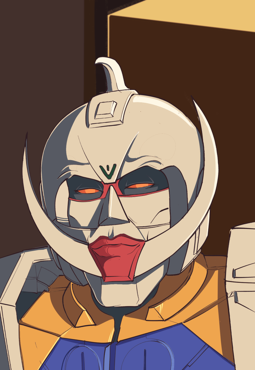 facial_hair furrowed_brow gundam half-closed_eyes highres jacy looking_at_viewer mecha meme mobile_suit mustache orange_eyes robot thick_lips turn_a_gundam turn_a_gundam_(mobile_suit) upper_body