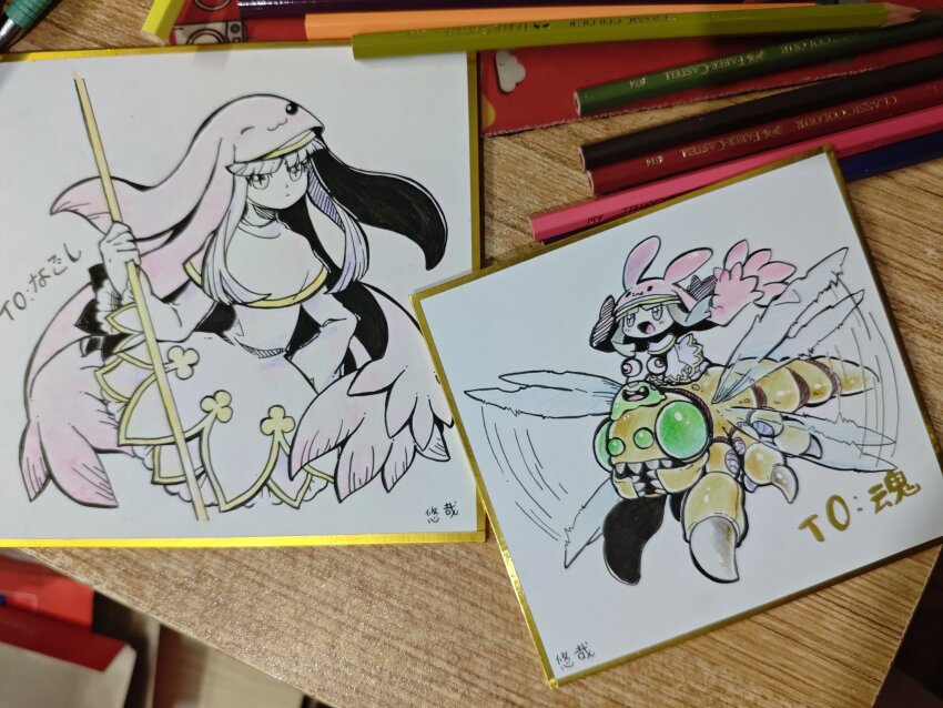 animal_hat cat_hat digimon digimon_(creature) hat highres nun photo_(medium) sistermon_noir traditional_media yanmamon