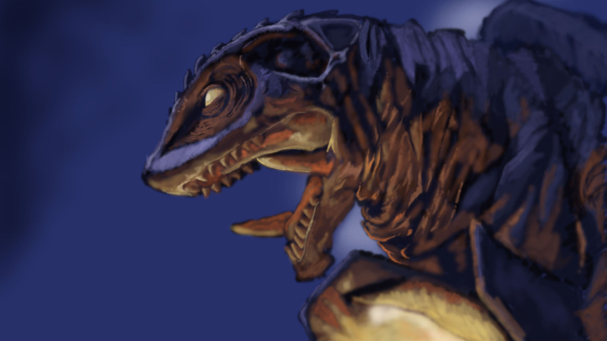 absurdres daiei_film energy gamera gamera_(series) gamera_2:_attack_of_legion glowing highres kaiju mana_(mythology) no_humans open_mouth plasma ri_ro_tta rolling_eyes turtle tusks white_eyes