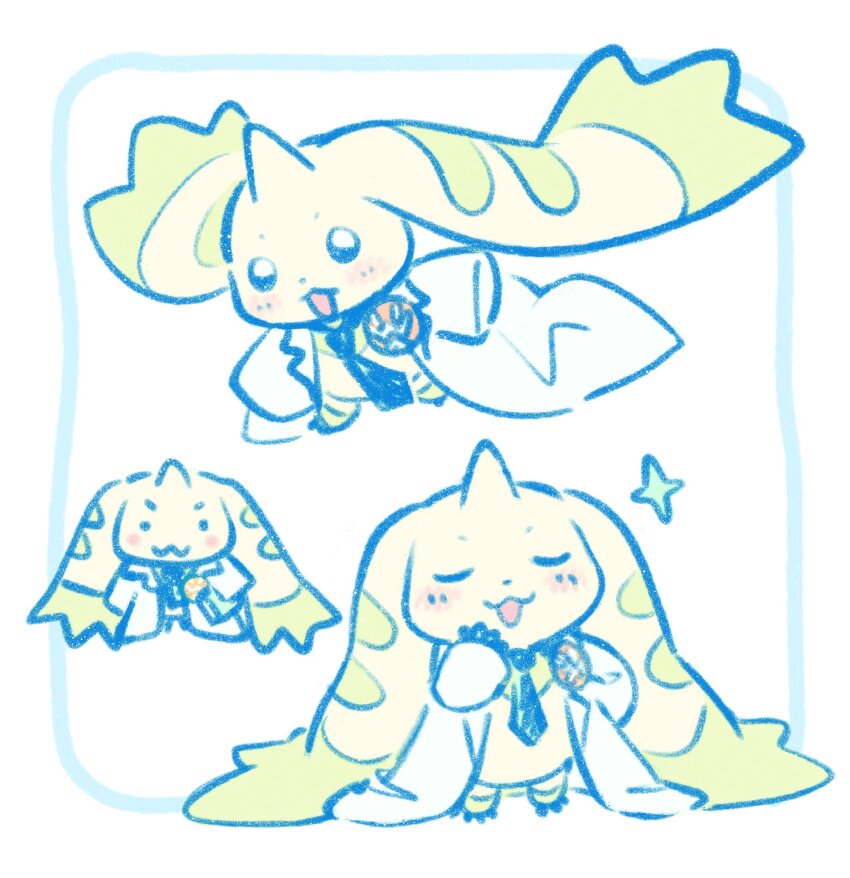 blush coat digimon digimon_(creature) highres horns necktie open_mouth terriermon_assistant