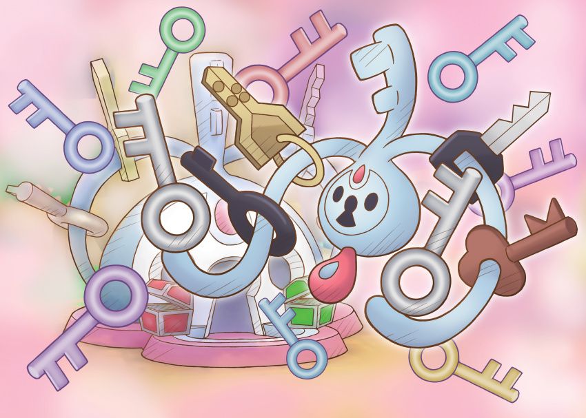absurdres artist_request chest_(furniture) full_body gen_6_pokemon highres key klefki nintendo no_humans official_art pokemon pokemon_(creature) pokemon_focus pokemon_mystery_dungeon pokemon_super_mystery_dungeon solo third-party_source
