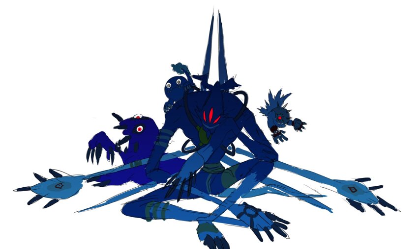 digimon digimon_(creature) evolutionary_line highres marindevimon otamamon pukumon raremon red_eyes spikes tadpole tail tentacles