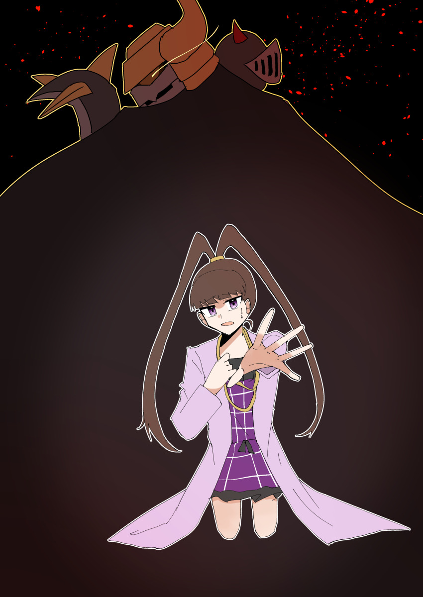absurdres amano_nene_(digimon_xros_wars) darkknightmon digimon digimon_xros_wars hair_ornament hairclip highres long_hair ponytail split_ponytail
