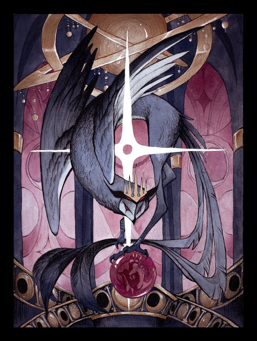 2boys blitzo_(helluva_boss) crown demon_boy demon_horns extra_eyes furry furry_male gold_crown hellaverse helluva_boss highres horns looking_at_viewer lukellios multiple_boys owl_boy red_eyes stolas_(helluva_boss)
