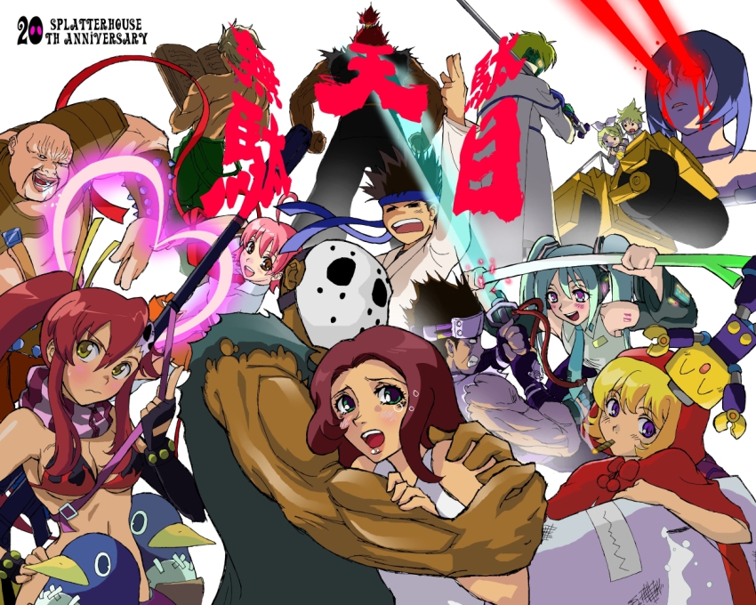 00s 1990s_(style) 6+boys 6+girls aino_heart akuma_(street_fighter) annotated annotation_request aq_interactive arc_system_works arcana_heart atlus bare_shoulders battle bikini bikini_top_only black_hair blonde_hair blood blue_eyes blush bonus-kun_(artist) bottomless bow bra breasts brown_eyes brown_hair b.b._hood capcom cape cigar cleavage copyright_name crossover dark-skinned_male dark_skin dio_brando disgaea dress energy_sword everyone examu fat fat_man fighting fingerless_gloves gloves glowing green_hair guilty_gear hair_bow hair_ornament hatsune_miku headband heart hokuto_no_ken jennifer jennifer_willis jojo_no_kimyou_na_bouken kagamine_len kagamine_rin kanzaki_hayato kanzaki_hayato_(star_gladiator) kung_fu_man lingerie long_hair m.u.g.e.n marvel marvel_vs._capcom mask medium_breasts mega_man_(series) mega_man_legends_(series) miniskirt mr._heart multiple_boys multiple_crossover multiple_girls muscular namco necktie open_mouth panties pantyhose pantyshot pink_hair plasma_sword ponytail prinny purple_eyes red_eyes red_hair retro_artstyle ribbon rick rick_(splatterhouse) rick_taylor robo-ky school_uniform serafuku servbot_(mega_man) shirt short_hair shounen_jump siblings simple_background skirt smile smoking splatterhouse spring_onion star_gladiator steamroller street_fighter street_fighter_ii_(series) sunsoft swimsuit sword tengen_toppa_gurren_lagann twins underwear darkstalkers vocaloid weapon yoko_littner
