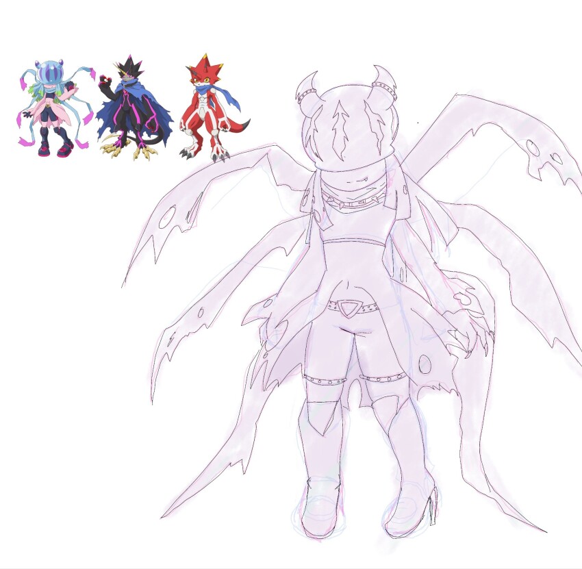 betelgammamon corruption digimon digimon_(creature) gulusgammamon jellyfish_girl monster_girl no_eyes tentacle_hair tentacles teslajellymon