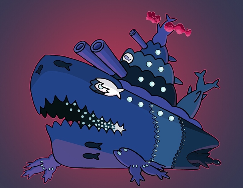 dynamax full_body gen_7_pokemon gigantamax gigantamax_(other) nintendo no_humans pokemon pokemon_(creature) revision simple_background solo submarine watercraft wishiwashi wishiwashi_(school) wishiwashisushi