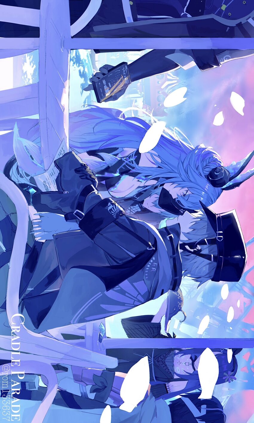 adhesive_bra anglerfish blue_lips bodysuit bra bridgeless_bra cellphone commandant_(pgr) crossed_bangs fins fish flower_hairband grey_bodysuit head_fins highres lamia:_lost_lullaby_(pgr) lamia_(pgr) lee:_hyperreal_(pgr) lee_(pgr) lithos_(pgr) mechanical_hands noan:_arca_(pgr) noan_(pgr) phone punishing:_gray_raven rom133637 shell_hair_ornament two-sided_sleeves underwear