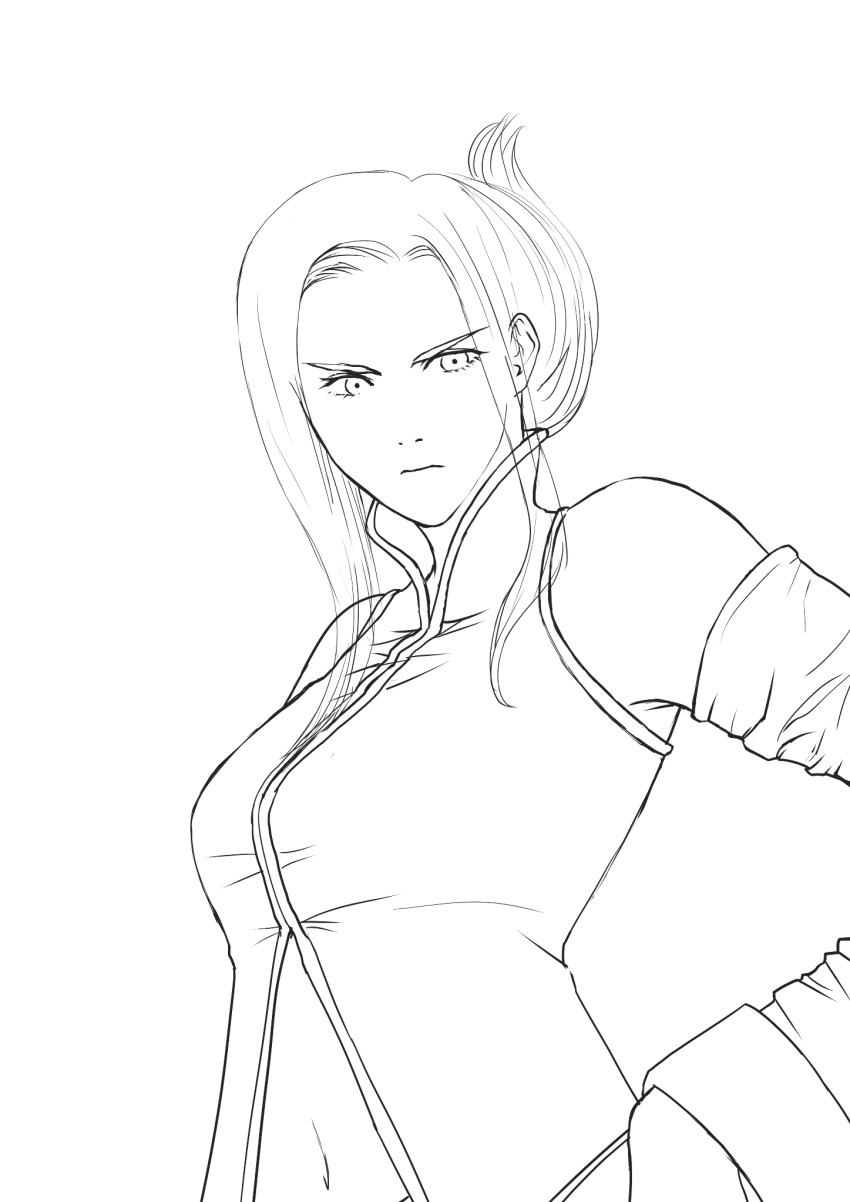 1girl breasts closed_mouth detached_sleeves final_fantasy final_fantasy_viii highres long_hair looking_at_viewer nanya_do_yara navel quistis_trepe simple_background solo white_background