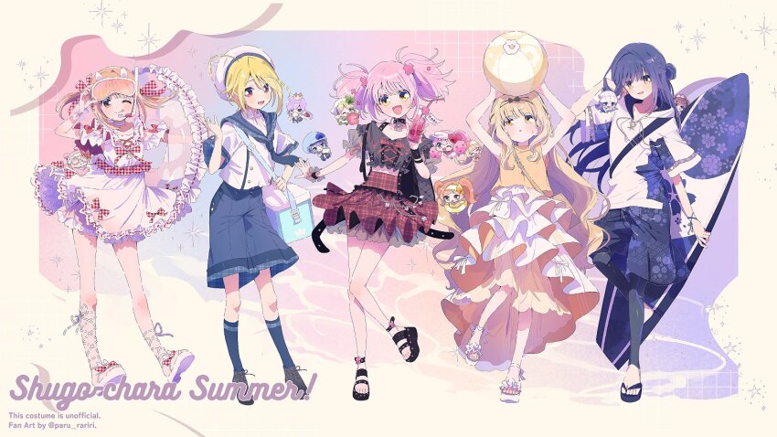 2girls 4boys 6+girls :o ;p ^_^ adapted_costume adjusting_eyewear ahoge alternate_costume animal_ear_hood animal_ears ankle_belt apron arms_up artist_name baby bag ball bare_arms bare_legs bare_shoulders beachball belt belt_buckle belt_collar black_belt black_bow black_footwear black_hair black_leggings black_ribbon black_shirt black_shorts black_wrist_cuffs blonde_hair blouse blue_background blue_bag blue_eyes blue_hat blue_neckerchief blue_sailor_collar blue_shorts blue_socks blunt_bangs bodysuit border bow bowtie brown_bag brown_footwear brown_hair buckle newsboy_cap cape cargo_shorts chain character_name chibi chibi_on_shoulder choker closed_eyes closed_mouth clothing_cutout cloud clown club_(shape) club_hair_ornament collar collarbone collared_dress commentary copyright_name copyright_notice cross-laced_clothes cross-laced_dress cross-laced_top crown dia_(shugo_chara!) diamond_(shape) diamond_hair_ornament dot_nose dress drink drinking_straw eating eyes_visible_through_hair fake_animal_ears fashion floral_print food footwear_bow frilled_dress frilled_footwear frilled_innertube frilled_skirt frilled_sleeves frilled_wrist_cuffs frills fruit fujisaki_nagihiko full_body fur-trimmed_cape fur_trim glass goggles goggles_on_head green_dress hair_between_eyes hair_bow hair_bun hair_ornament hair_over_one_eye hairband hand_on_eyewear hand_up happy hat headscarf heart heart-shaped_buckle heart_hair_ornament high-waist_skirt hinamori_amu holding holding_ball holding_chibi holding_drink holding_food holding_pom_poms holding_surfboard hood hood_down hood_up hooded_bodysuit hoodie hotori_tadase humpty_lock_(shugo_chara!) jester_cap kiseki_(shugo_chara!) kneehighs knees kusu_kusu_(shugo_chara!) lace-trimmed_hairband lace_trim layered_skirt leg_ribbon leg_up leggings light_blush long_hair long_skirt long_sleeves looking_at_viewer mashiro_rima midriff miki_(shugo_chara!) mini_crown mini_person miniboy minigirl miniskirt multicolored_skirt multiple_boys multiple_girls musical_note neckerchief notice_lines novelty_glasses object_on_head one_eye_closed onesie open_mouth orange-tinted_eyewear orange_background orange_eyes orange_shirt orange_skirt outside_border outstretched_arm pacifier parted_lips pepe_(shugo_chara!) pink-tinted_eyewear pink_background pink_bodysuit pink_eyes pink_hair pink_skirt plaid_bow plaid_bowtie plaid_clothes plaid_skirt pleated_skirt polka_dot_bodysuit polka_dot_headwear pom_pom_(cheerleading) pom_pom_hat_ornament pom_poms puffy_pants purple_hair rabbit_ears ran_(shugo_chara!) red_background red_bodysuit red_bow red_bowtie red_cape red_hat red_innertube red_skirt rhythm_(shugo_chara!) ribbon sailor_collar sailor_hat sailor_shirt sandals serizawa_serizane shirt shoes short_dress short_hair short_hair_with_long_locks short_sleeves short_twintails shorts shoulder_bag shoulder_cutout shugo_chara! side_ponytail sidelocks sideways_hat single_hair_bun single_wrist_cuff skirt skirt_under_dress sleeve_bow sleeveless sleeveless_shirt smile snorkel socks soda solo_focus spade_(shape) spade_hat_ornament sparkle speech_bubble spoken_musical_note spoken_notice_lines spoken_sparkle spoken_sweatdrop standing strawberry studded_belt surfboard suu_(shugo_chara!) sweat sweatdrop temari_(shugo_chara!) tinted_eyewear toes tongue tongue_out transparent_innertube twintails twitter_username two-sided_fabric two-sided_skirt unmoving_pattern v-shaped_eyebrows very_long_hair visor_cap waist_apron water wavy_hair white-framed_eyewear white_apron white_border white_choker white_dress white_footwear white_hairband white_hat white_hoodie white_ribbon white_shirt white_skirt white_wrist_cuffs wide_sleeves wrist_cuffs wrist_ribbon x_hair_ornament yellow_crown yellow_dress yellow_eyes yellow_skirt yuiki_yaya