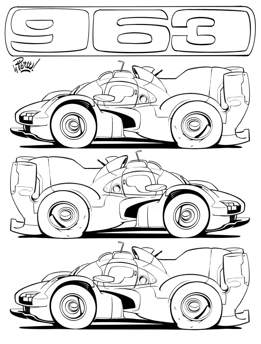 absurdres artist_name car from_side greyscale highres le_mans_prototype lineart monochrome motor_vehicle no_humans porsche porsche_963 race_vehicle racecar shadow simple_background spoiler_(automobile) vehicle_focus vehicle_name white_background will_pierce world_endurance_championship