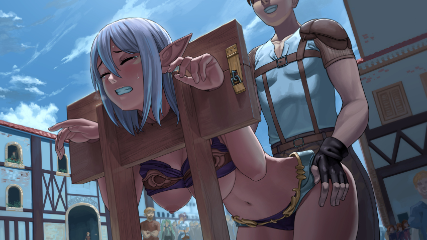 00s 3boys 3girls armor ass_grab bdsm bent_over bikini bikini_armor bikini_top_lift blue_hair blush bondage bound breasts bron&#039;s_quest cameo character_request clenched_teeth closed_eyes clothed_sex clothes_lift crowd crying curvy day doggystyle drooling elf embarrassed faceless faceless_male game_cg hanging_breasts hatsune_miku hetero highres huge_breasts humiliation lasterk lock marble_syrup midriff multiple_boys multiple_girls navel nipples no_bra outdoors padlock panties pillory pointy_ears public_indecency public_use purple_panties rape restrained saliva sex sex_from_behind sex_slave short_hair slave stationary_restraints stocks sweat sweet tears teeth underwear vaginal vocaloid watching