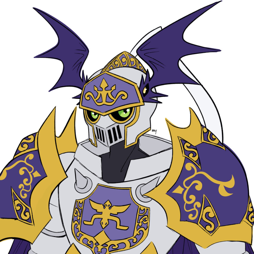 armor chaosdukemon digimon digimon_(creature) full_armor green_eyes highres looking_at_viewer medievaldukemon oridigi original solo wings