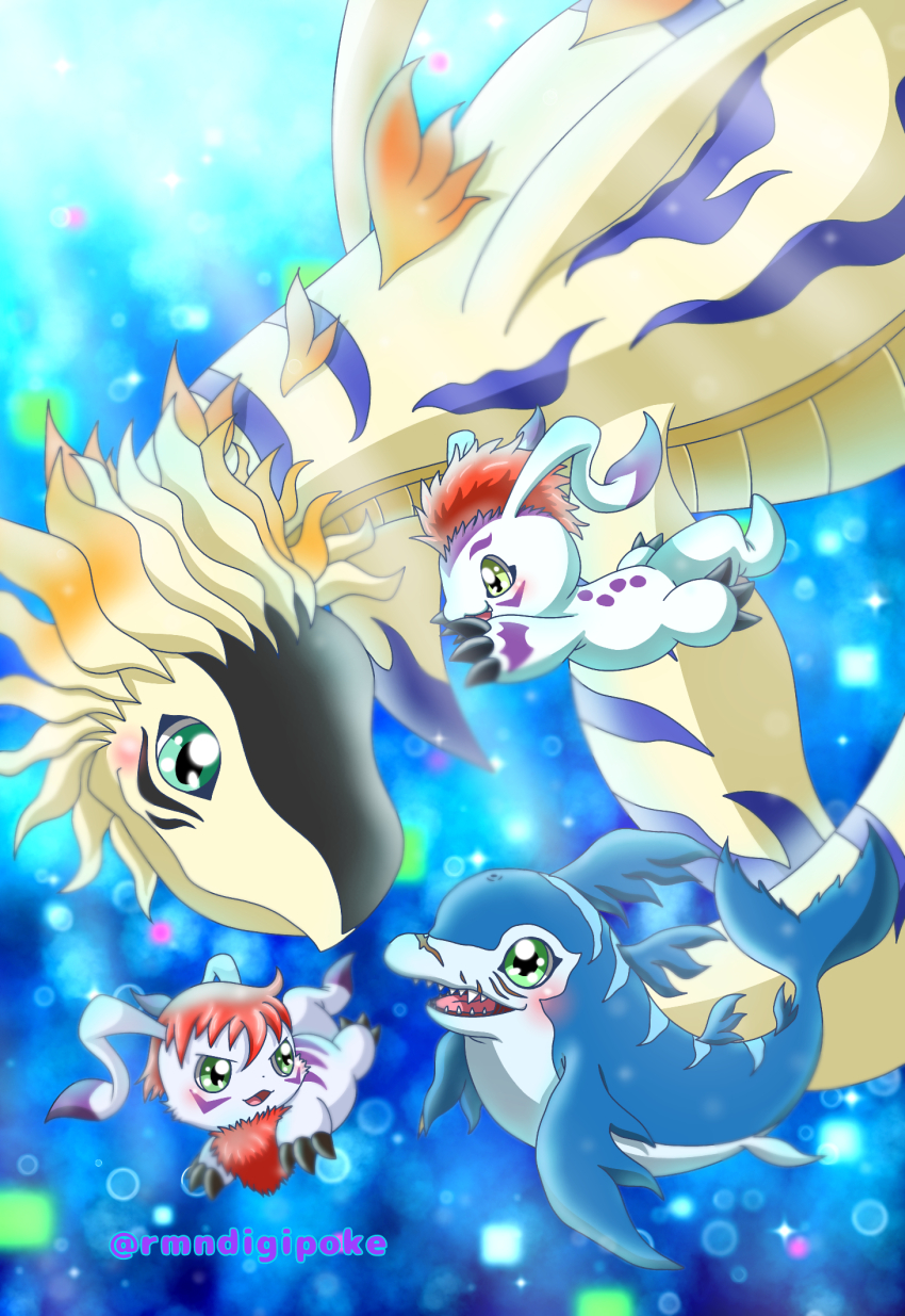 digimon digimon_(creature) dolphin gomamon gomamon_x-antibody green_eyes highres plesiomon plesiosaur rukamon underwater