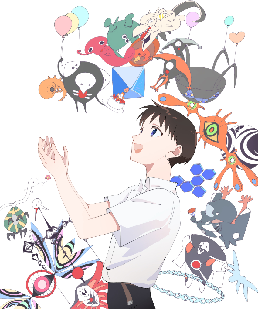 angel_(evangelion) birthday_cake blue_eyes cake food gaghiel_(evangelion) highres ikari_shinji israfel_(evangelion) leliel_(evangelion) matariel neon_genesis_evangelion open_mouth ramiel_(evangelion) sachiel_(evangelion) school_uniform tagme tokyo-3_middle_school_uniform