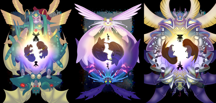 absurdres andiramon andiramon_(deva) angel angel_boy angel_girl angemon angewomon armor blackseraphimon cherubimon cherubimon_(vice) cherubimon_(virtue) claws digimon digimon_(creature) fallen_angel glowing glowing_eyes highres holy_ring holyangemon horns looking_at_viewer looking_to_the_side lopmon mask ofanimon ofanimon_falldown_mode patamon plotmon red_eyes seraphimon tailmon terriermon wings yellow_eyes