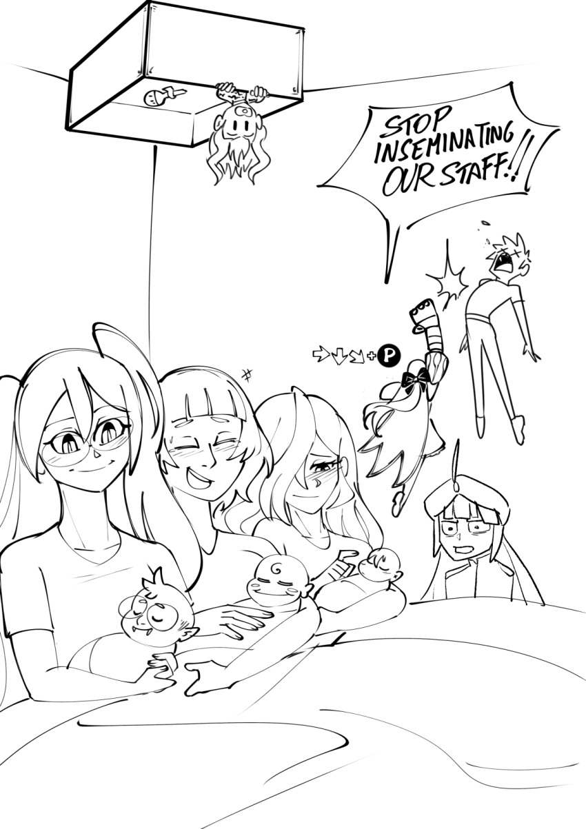 2boys 4girls 4others blanket captain_nemo_(fate) cerejeira_elron clinickcase english_text fangs fate/grand_order fate_(series) father_and_child fujimaru_ritsuka_(male) glasses highres if_they_mated leonardo_da_vinci_(fate) leonardo_da_vinci_(fate/grand_order) leonardo_da_vinci_(rider)_(fate) long_hair mother_and_child multiple_boys multiple_girls multiple_others nemo_(fate) punching revision short_hair siblings sion_eltnam_(type-moon) sion_eltnam_sokaris sylvia_(fate) twintails vampire