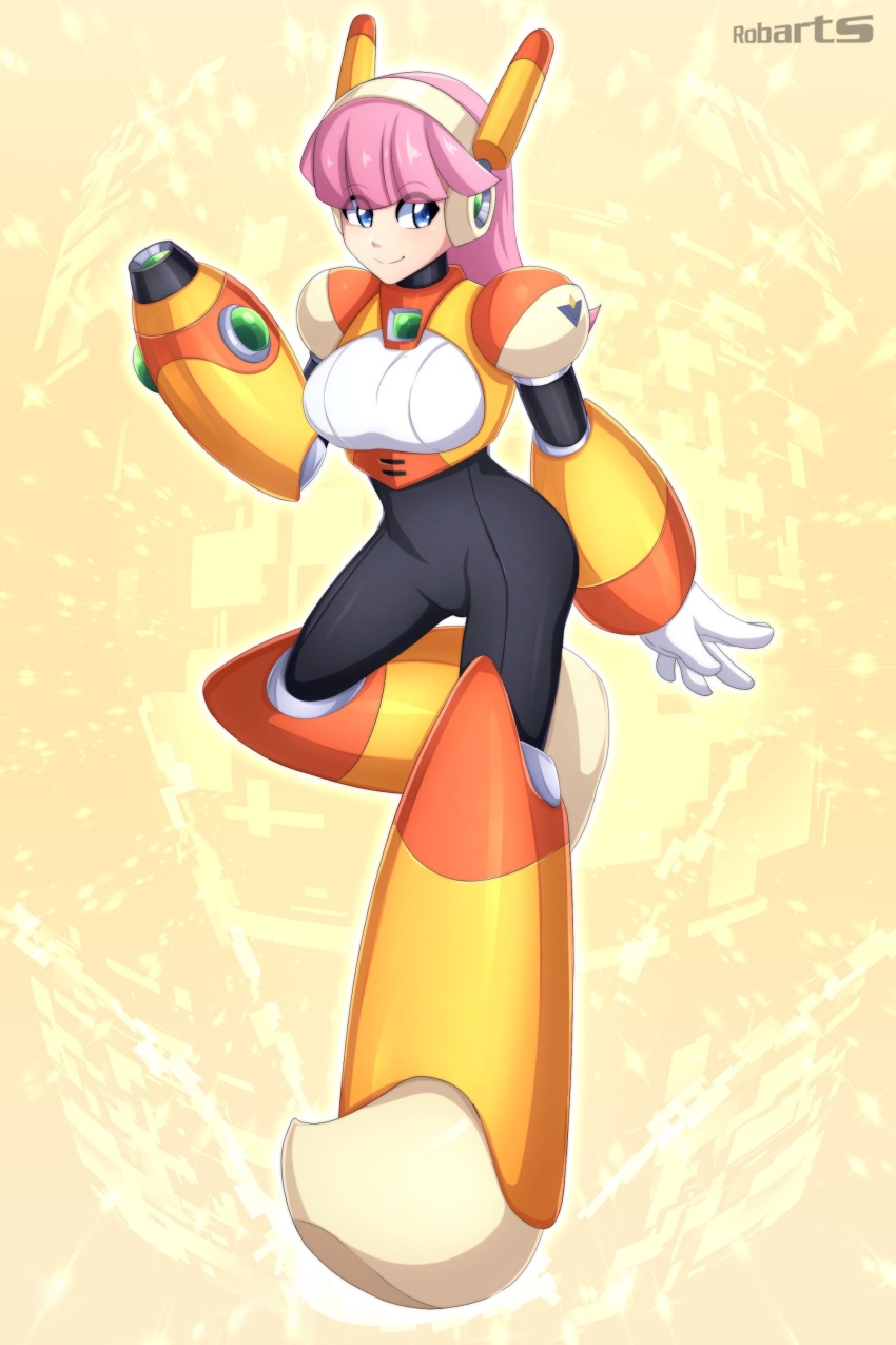 1girl absurdres android artist_request blue_eyes highres long_hair mega_man_(series) mega_man_maverick_hunter_x mega_man_x_(series) minerva_(mega_man) pink_hair smile