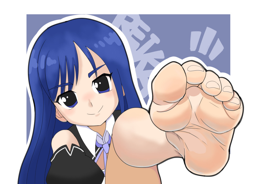 1girl absurdres akage_ruru barefoot blue_eyes blue_hair dream_c_club dream_c_club_(series) feet highres long_hair looking_at_viewer reika_(dream_c_club) smile soles toes