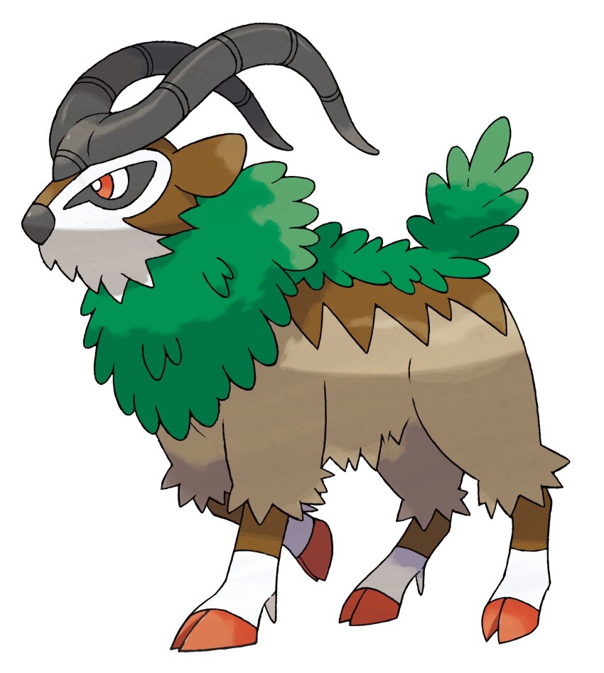 absurdres animal_focus artist_request bright_pupils full_body gen_6_pokemon goat gogoat highres horns nintendo no_humans official_art pokemon pokemon_(creature) pokemon_focus pokemon_xy red_eyes simple_background solo third-party_source white_background white_pupils