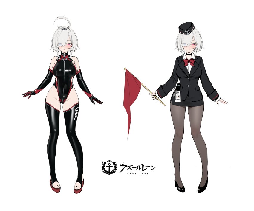 absurdres azur_lane bare_shoulders beret black_choker black_gloves black_hat black_one-piece_swimsuit black_shoes black_suit blue_eyes blush bow bowtie character_name choker collared_shirt elbow_gloves eyes_visible_through_hair formal_clothes gloves gluteal_fold groin hair_over_one_eye hat heterochromia highres k.t.cube logo long_sleeves looking_at_viewer official_alternate_costume one-piece_swimsuit pantyhose parted_lips red_bow red_bowtie red_eyes reference_sheet shirt shoes short_hair simple_background stirrup_legwear suit swimsuit toeless_legwear u-552_(azur_lane) u-552_(special_sightseeing_service)_(azur_lane) white_background white_hair white_shirt