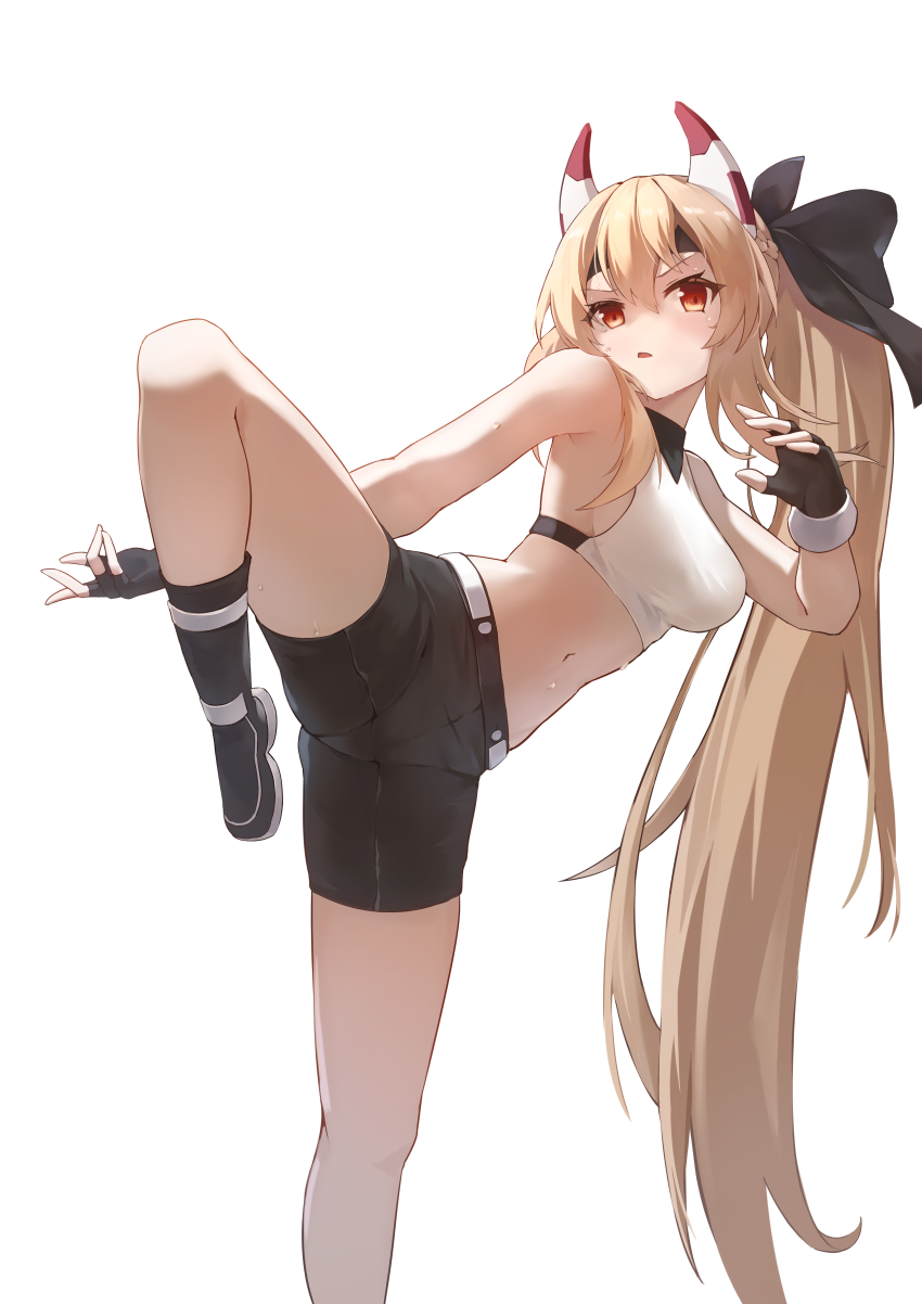1girl absurdres ayanami_(azur_lane) ayanami_(dynamic_kick!)_(azur_lane) azur_lane black_boots black_pants boots breasts highres medium_breasts pants ponytail solo